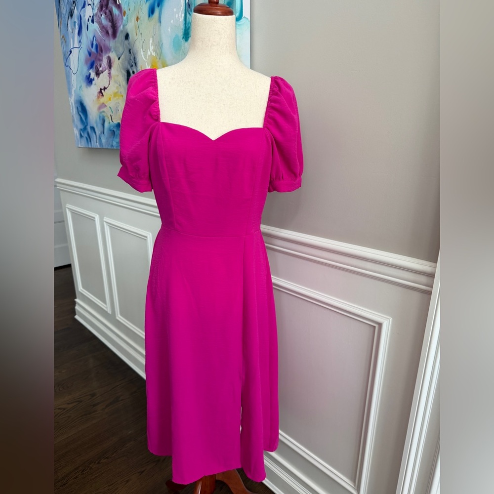 NWT Monteau Bright Pink Puff Sleeve Midi Dress